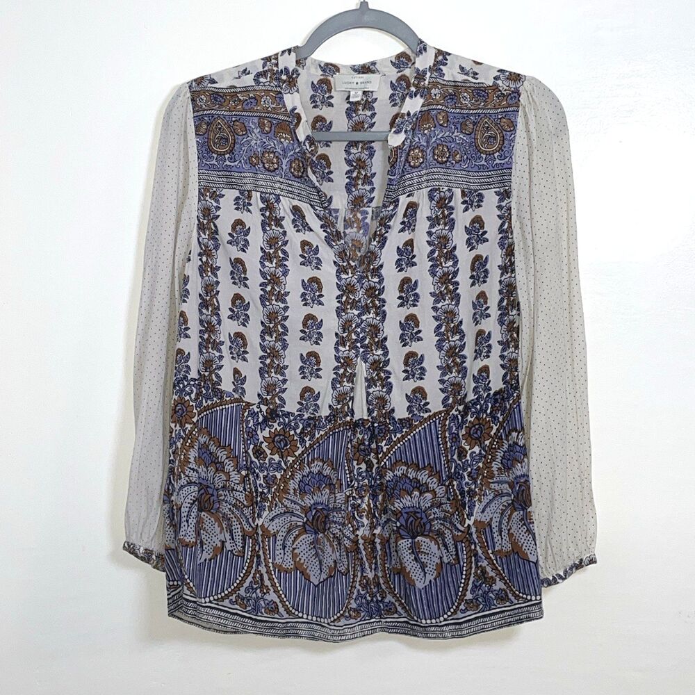 Lucky Brand Women's Peasant Boxy Floral Tunic Top Size M Boho Whimsical